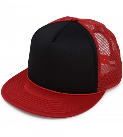 Baseball Caps Flat Billed Trucker Hat Mesh Back S M L Adjustable Cap Solid Two Toned Snapback - Red-black - CS11JF2NHQZ $10.69