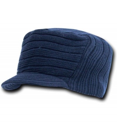 Skullies & Beanies Navy Blue Flat Top Ribbed Visor Beanie Knit Jeep Cap Hat - C3115475B9B $14.45