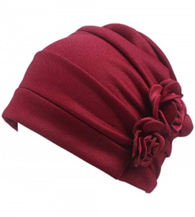 Skullies & Beanies Women Chemo Hat Beanie Flower Headscarf Turban Headwear for Cancer - 1e15-polyester-red - CQ18893EZ83 $18.23