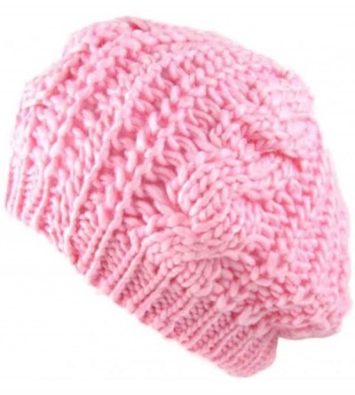 Skullies & Beanies Women Winter Warm Baggy Beret Chunky Knitted Braided Beanie Hat - Pink - C412O3MCAMG $11.56