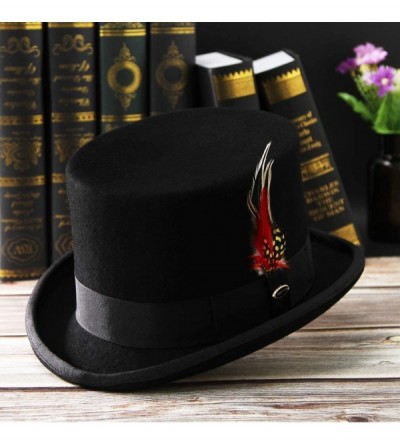 Fedoras Men 100% Wool Mad Hatter Satin Lined Black Low Top Hats - Black - C718M9CUKCW $34.73