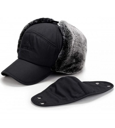 Bomber Hats Earflap Adjustable Winter Aviator Hats Men Women Faux Fur Hunting Russian Cap - Black - CR18A3DU2XQ $11.31