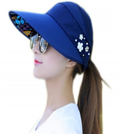 Sun Hats Wide Brim Summer Folding Hat UV Protection Sun Cap Beach Hat for Women - Dark Blue - CY184EZC03M $25.66