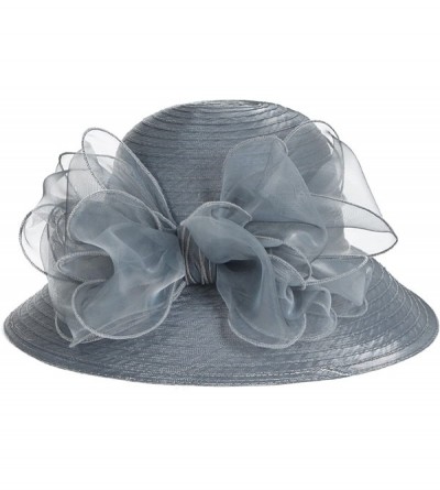 Bucket Hats Lady Derby Dress Church Cloche Hat Bow Bucket Wedding Bowler Hats - Grey - CS12NGDUD2M $24.20