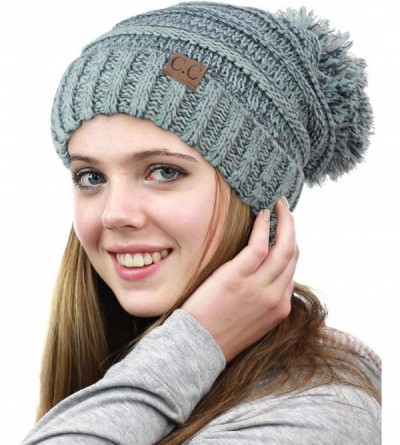 Skullies & Beanies Pom Pom Oversized Baggy Slouchy Thick Winter Beanie Hat - Mint Mix - CA18R4AUDHQ $26.65
