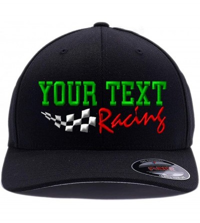 Baseball Caps Custom Embroidered Racing hat. Place Your own Text- 6477 Flexfit Wool Blend Cap. - Black - CE1800AG4O6 $27.09