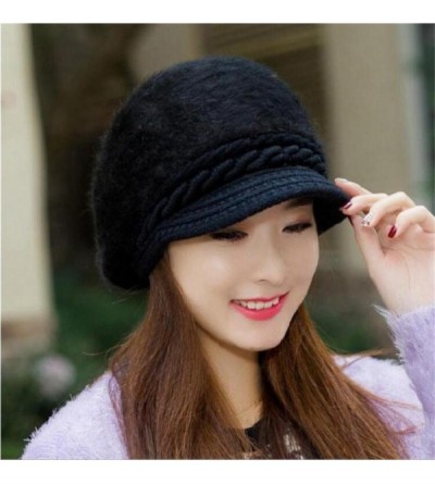 Skullies & Beanies Women Hat-Fashion Women Hats For Winter Beanies Knitted Hats Girls' Rabbit Cap (Black 1) - Black 1 - CU188...