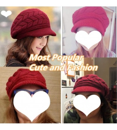 Skullies & Beanies Women Winter Knit Hats with Visor - Warm Berets Caps Knitted Wool Baggy Snow Ski Beanie Hat - Red - CH1936...