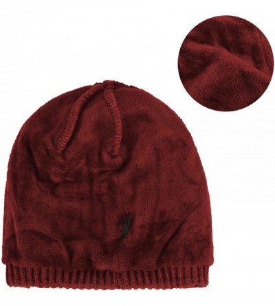 Skullies & Beanies Winter Wool Knitted Chunky Visor Beanie Hat with Brim Fur Lined Peaked Ski Cap - Red - C3187ZXSTNN $19.55