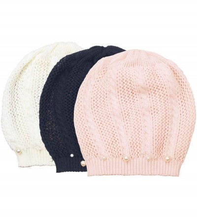 Skullies & Beanies Knit Crochet Hat Light Beanie Style Knitted Cap Women Girl Thin Hollow Braid - Blank White and Pink - C118...