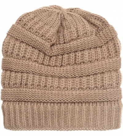 Skullies & Beanies Women's Soft Warm Stretch Ribbed Knit Winter Skull Cap Beanie Hat with Soft Sherpa Lining - Taupe - C318KZ...
