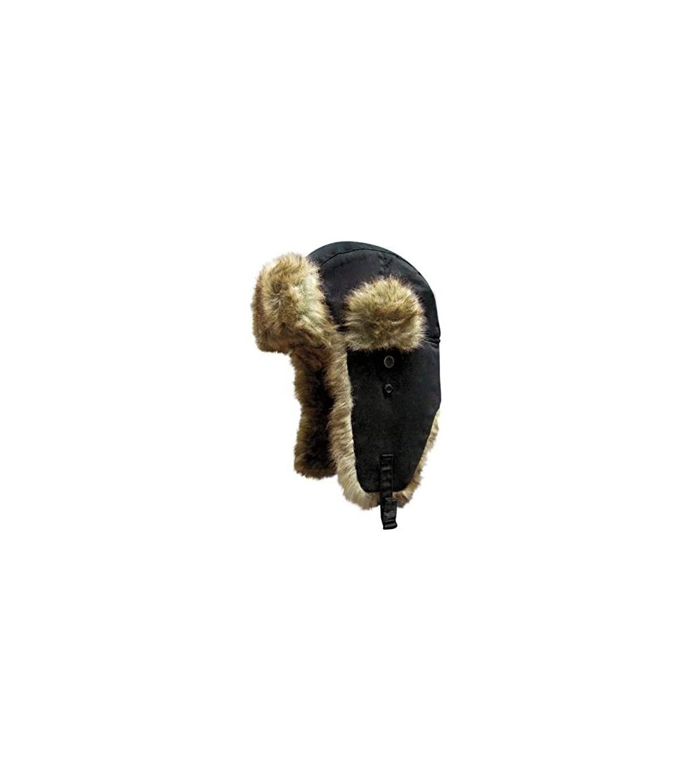 Bomber Hats Trooper Ear Flap Cap w/Faux Fur Lining Hat - Black With Brown Fur - CV113Q0F1M5 $10.50
