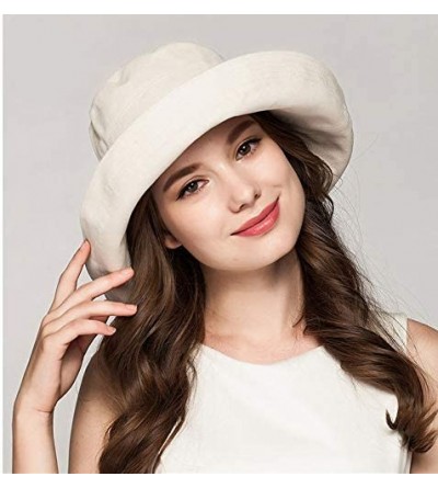 Sun Hats Women Wide Brim Bow Beach Reversible UV Sun Protection Packable Bucket Hat - Rice - CX18H62XN47 $13.02