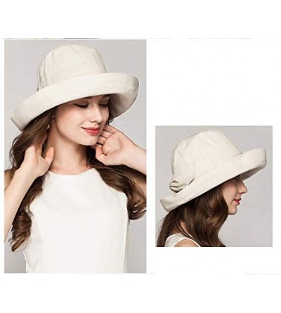 Sun Hats Women Wide Brim Bow Beach Reversible UV Sun Protection Packable Bucket Hat - Rice - CX18H62XN47 $13.02