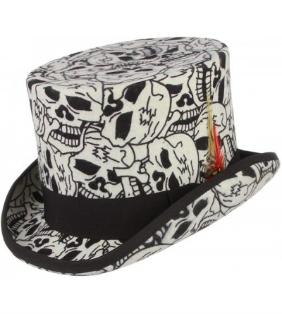 Fedoras Men's 100% Wool Top Hat Satin Lined Party Dress Hats Derby Black Hat - White-skull - CV18U9DIZ7Y $59.85