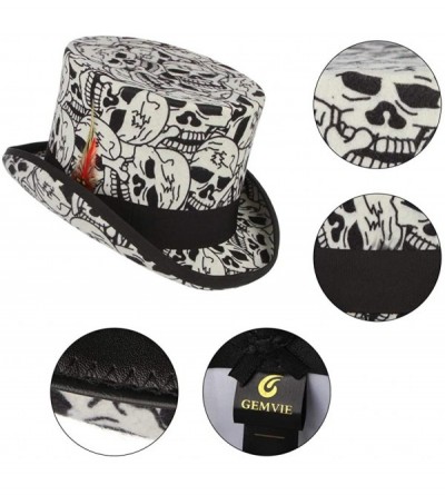 Fedoras Men's 100% Wool Top Hat Satin Lined Party Dress Hats Derby Black Hat - White-skull - CV18U9DIZ7Y $31.97