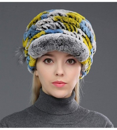 Skullies & Beanies Women's Real Rex Rabbit Fur Hat with Visor Knit Cap Winter Warm - Multicolored - C418UU0GSX6 $24.60