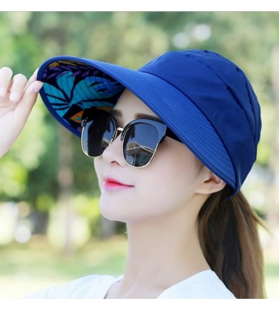 Sun Hats Wide Brim Summer Folding Hat UV Protection Sun Cap Beach Hat for Women - Dark Blue - CY184EZC03M $13.77