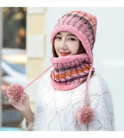 Skullies & Beanies 2 Pcs Knitted Hat Scarf Set for Women Winter Warm Fleece Lined Beanie Hat Earflap Ski Hat with Pompom - Pi...