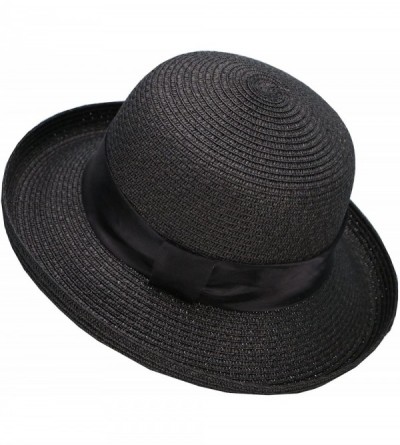 Sun Hats Womens Foldable UPF 50+ Structured Curved Wide Brim Bucket Straw Sun Hat - Black - C3180YWA4EZ $34.17