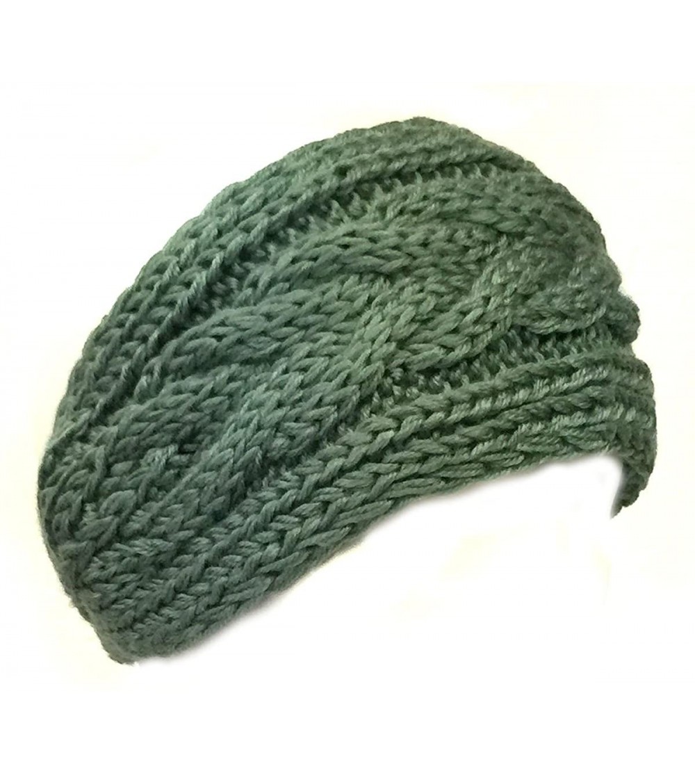 Cold Weather Headbands Winter Warm Thick Cable Knit Headband - Green - CQ1236J6GQP $11.99