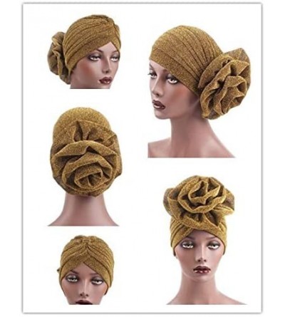 Skullies & Beanies Luxury Stretchable Glitter Turbans Flower Chemo Beanie Headwear Hat Caps Hair Loss Turban for Women - Blac...
