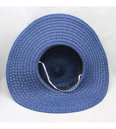 Sun Hats Women Lady Leopard Ribbon Mesh Wide Brim Floppy Beach Hat Straw Hat Sun Hat - Navy - CX18OQSUACL $8.06