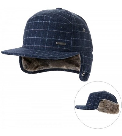 Baseball Caps Mens Womens Winter Wool Baseball Cap with Ear Flaps Faux Fur Earflap Trapper Hunting Hat for Cold Weather - CO1...