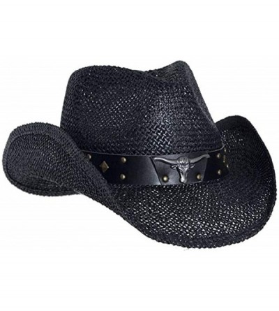 Cowboy Hats Men's & Women's Western Style Cowboy/Cowgirl Toyo Straw Hat - Black-bull/Long-horn - CX18RE8YDCD $27.07