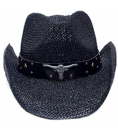 Cowboy Hats Men's & Women's Western Style Cowboy/Cowgirl Toyo Straw Hat - Black-bull/Long-horn - CX18RE8YDCD $27.07