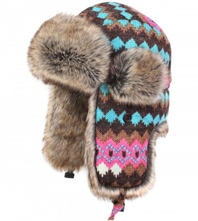 Bomber Hats Winter Knit Aviator Hat Russian Ushanka Cossack Trapper Pilot Cap Hat with Faux Fur Lining for Women Men - CJ18YG...