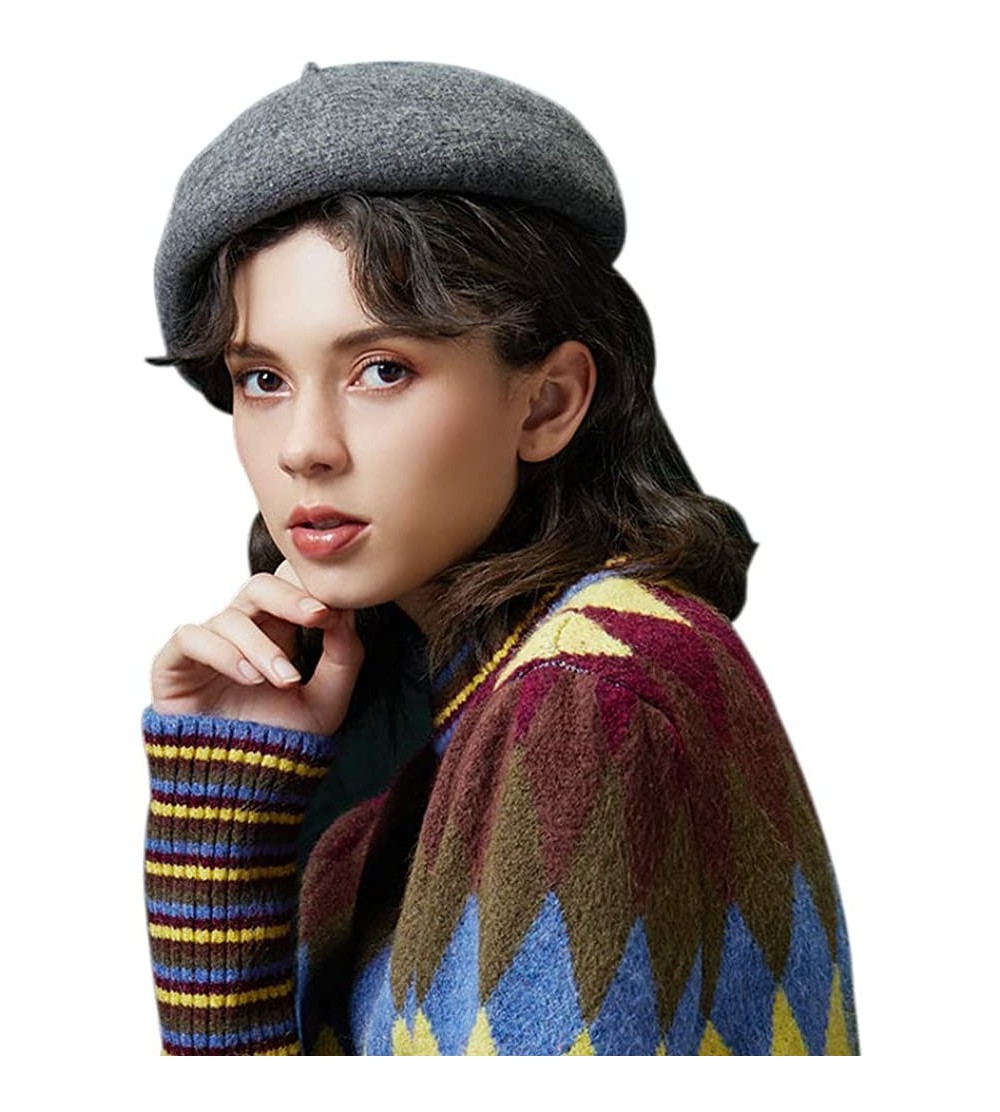 Berets Merino Wool Berets for Women Girls- Classic Plain French Style Artist Hat Gift - 1dark Gray - 86.6% Merino Wool - CK18...