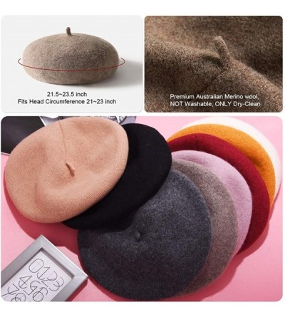 Berets Merino Wool Berets for Women Girls- Classic Plain French Style Artist Hat Gift - 1dark Gray - 86.6% Merino Wool - CK18...