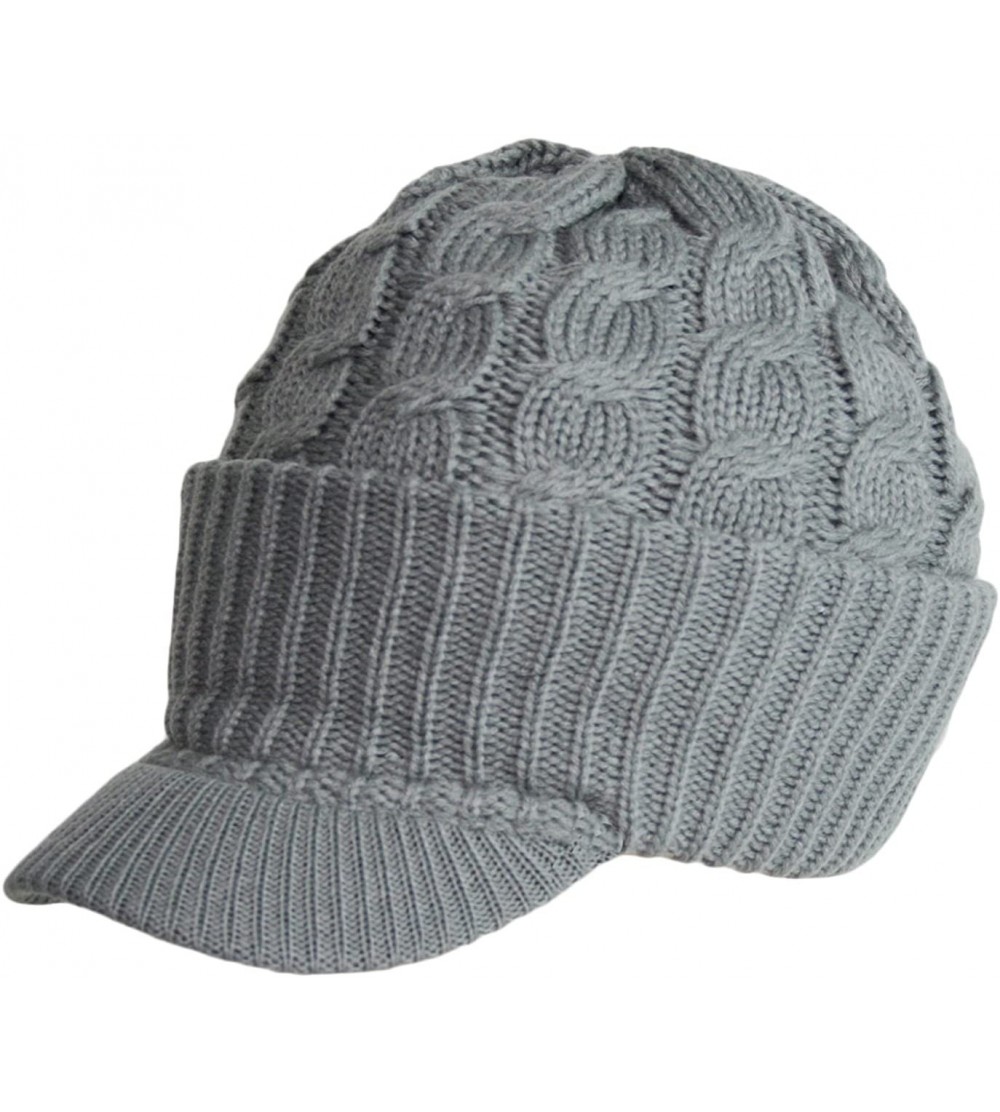 Newsboy Caps Newsboy Cable Knitted Hat with Visor Brim Winter Warm Hat Unisex Men Women - Light Gray - CE12CO77QAJ $9.55