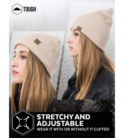 Skullies & Beanies Winter Beanie Knit Hats for Men & Women - Warm- Stretchy & Soft Daily Ribbed Toboggan Cap - Beige - CO12MJ...