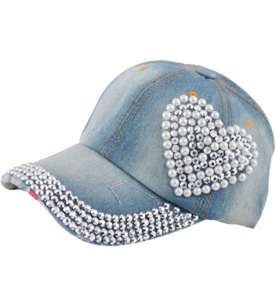 Baseball Caps Women Loving Heart Bling Rhinestone Sport Jeans Baseball Golf Cap Hat - CN12I63FUEF $20.42