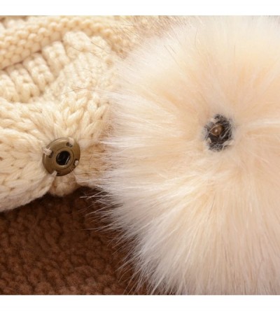 Skullies & Beanies Women Winter Knit Cable Hat Chunky Snow Cuff Cap with Faux Fur Pom Pom Beanie Hats - 01- Beige - CC18ULHA9...