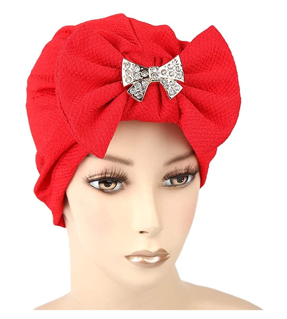 Skullies & Beanies Womens Bowknot Turban Headwear Puggaree - Red6 - C018H06GS4L $11.21