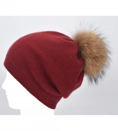Skullies & Beanies Colors Slouchy Cashmere Raccoon Stocking - Red - CL12NDA5X41 $21.41