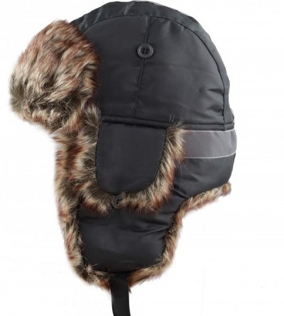 Bomber Hats Safety Reflective Faux Fur Aviator Kids Adult Trapper Hat Snow Ski Trooper Winter Cap - Off Black - CM18K3URM85 $...