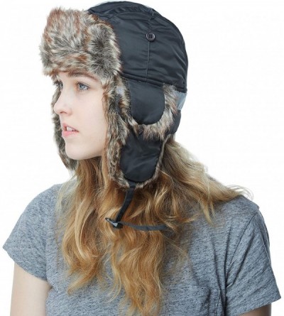 Bomber Hats Safety Reflective Faux Fur Aviator Kids Adult Trapper Hat Snow Ski Trooper Winter Cap - Off Black - CM18K3URM85 $...
