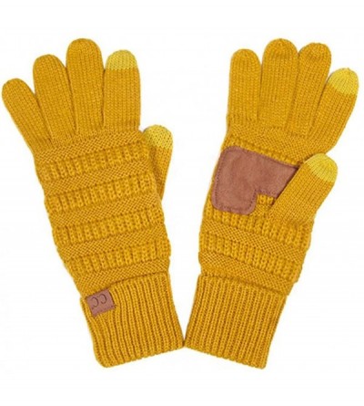 Skullies & Beanies 3pc Set Trendy Warm Chunky Soft Stretch Cable Knit Pom Pom Beanie- Scarves and Gloves Set - Mustard - C618...