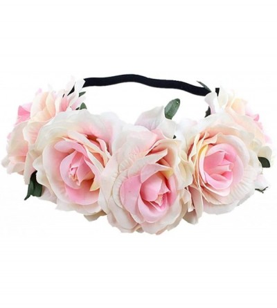 Headbands Love Fairy Bohemia Stretch Rose Flower Headband Floral Crown for Garland Party - Cream Pink - C218HY8QL00 $18.41