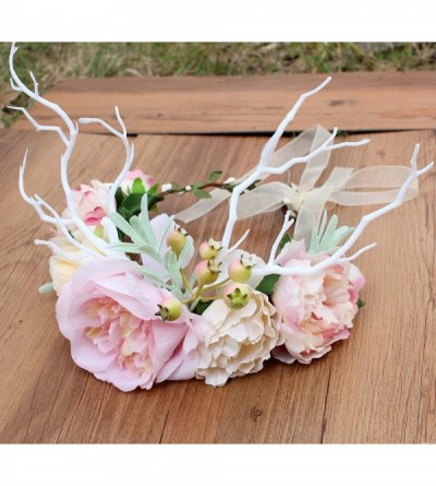 Headbands Boho Flower Crown Hair Wreath Halo Floral Garland Headband Headpiece with Ribbon Festival Wedding Party - 1 - CV184...