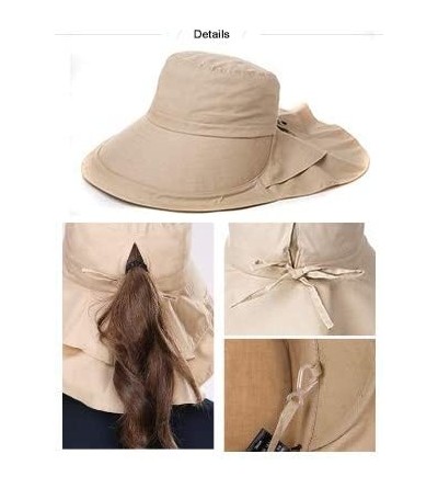 Sun Hats Womens UPF50+ Linen/Cotton Summer Sunhat Bucket Packable Hats w/Chin Cord - 69085_khaki(with Face Shield) - CC196AGU...