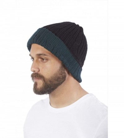 Skullies & Beanies Reversible Knit 100% Alpaca Wool Beanie - Soft- Warm & Thick Woolen Hat Cap - Black / Emerald - C618Q2732Y...