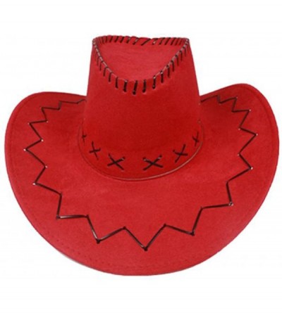 Cowboy Hats Mens Womens Cowboy Cowgirl Hat Whipstitched Felt Chin Strap - Red - CT18E8KNIKZ $14.48