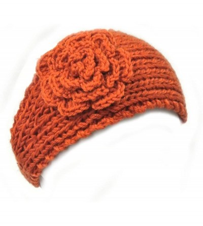Cold Weather Headbands Winter Hand Knit Floral Headband - Orange - C511JW3J3ND $11.20