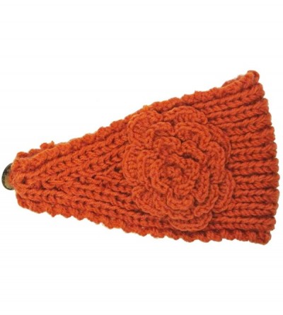 Cold Weather Headbands Winter Hand Knit Floral Headband - Orange - C511JW3J3ND $11.20