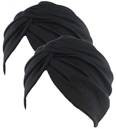 Skullies & Beanies Women's Sleep Soft Turban Pre Tied Cotton India Chemo Cap Beanie Turban Headwear - 2pcs Black - CR198GXXA7...